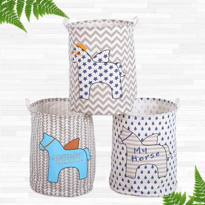 China Minimalist Cute Horse Pattern Clothes Waterproof Laundry Hamper Baskets Storage For Kids Room Toy Organizer for sale
