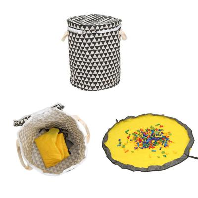 China Viable Kids Toy Storage Basket With Drawstring Play Mat Toy Quick Cleaning Storage Organizer Bin For Kids Room for sale