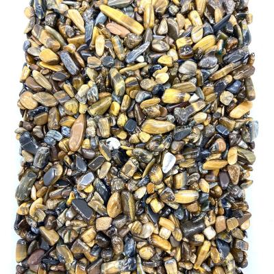 China Europe Wholesale Blue Tumble Tiger Eye Crystal Gravels Yellow Tiger Eye Polishing Stone Chips for sale