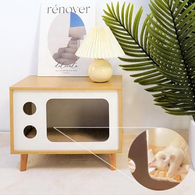 China Aiman Cat House Pet Bed Furniture Wooden Bedside Table Cat Furniture Multifunctional Pet Cages for sale