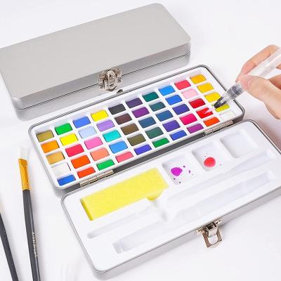 China Art Painting Watercolor Paint Set 50 Colors in Metal Box Travel Watercolor Set for Kids Adults for sale