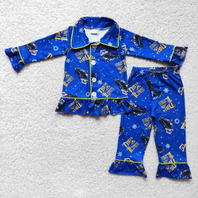 China Wholesale Polyester/Cotton Winter Designer Baby Girls Blue Clothing Sleeving Long Wear Blue Color Kids Sleeping Children Pajamas Set for sale