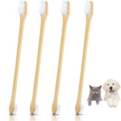 China Sustainable Eco-Friendly Bamboo Pet Double Side Soft Bristle Dog Toothbrush And Finger Toothbrush For Dog And Cat for sale