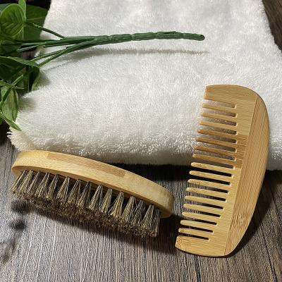 China Home New Customizable Men's Beard Comb Travel and Comb Brush Boar Natural Bamboo Hair Wooden Men's Beard Kit for sale