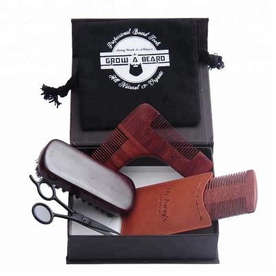China Wholesale Palette Wine Red Beard Sweep Comb Scissors Cloth Bag Magnet Box Bilateral Beard Care Template Set for sale