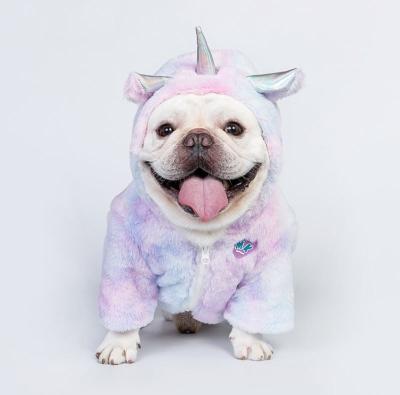 China Pet Stocked Clothes Cute Fur Warm Protection Unicorn Design Little Angel Environmental Large Ice Cream Color Winter Dog Coat for sale