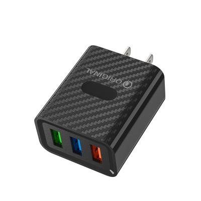 China New Mobile Phone 6D Carbon Fiber 3USB Charger 2A Qc3.0 5V2.4A Fast Mobile Travel Charger Adapter for sale