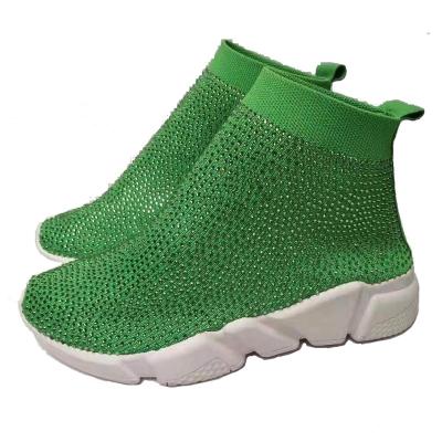 China 2020 Popular Handmade Women Anti-Slippery Rhinestone Sneakers Crystal Bling Speed Knit Sock Shoes for sale