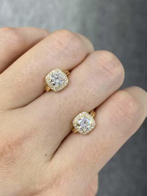 China Halo Style 0.5ct Each Round Lab Grown Diamond Earrings 18K Yellow Gold Studs for sale