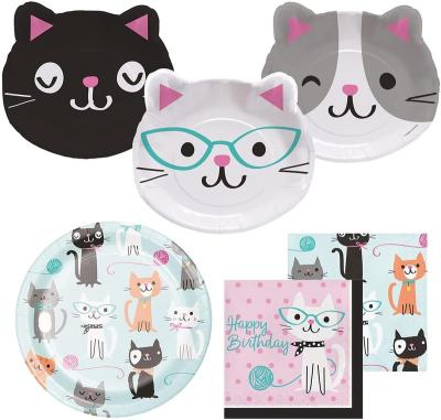 China Lemon Cat Birthday Banner Party Decoration Pet Supplies Cute Latex Dish Tableware for sale
