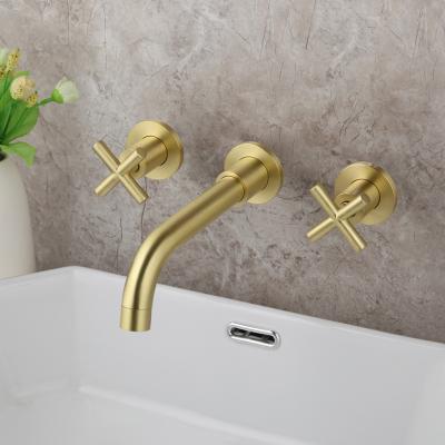 China Hot Mixer Tap Bathroom Faucet Basin Sink Faucet Gold Solid Brass Wall Mounted Luxury Modern Cool Brushed Gold for sale