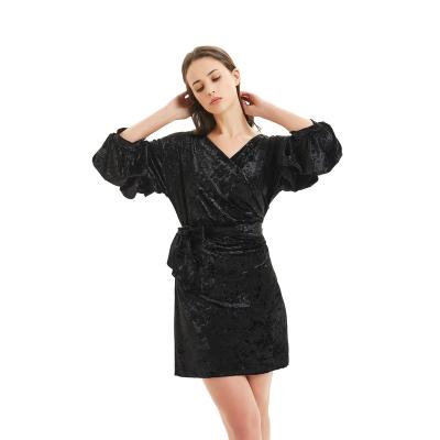 China 2022 New Arrival Breathable V-Neck Lantern Sheath Even Tight Women Dress With Belt for sale