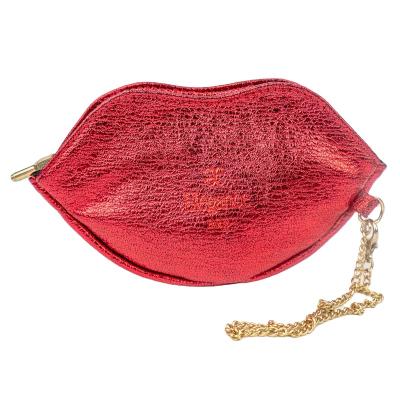 China Fashion Custom Made MIni Red Pu Leather Lip Shaped Makeup Bag for sale