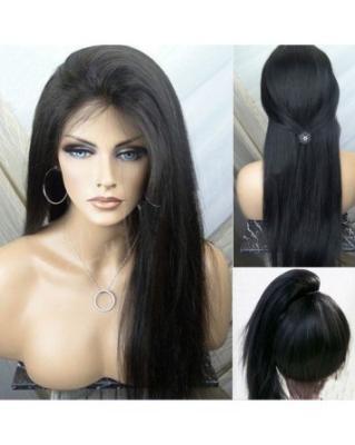 China Straight Natural Black 100% Premium Virgin Human Hair Lace Front Wig 180% Density With Bundles for sale