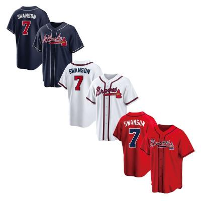 China Breathable Wholesale Atlanta Baseball Jerseys 2023 City 7 Swanson High Quality Embroidery Stitched-Red White Navy for sale