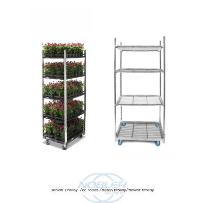 China Durable Factory Danish trolley Flower trolley Flower display cart Plant Rack Cart With 4 Wheels suitable for horticulture for sale