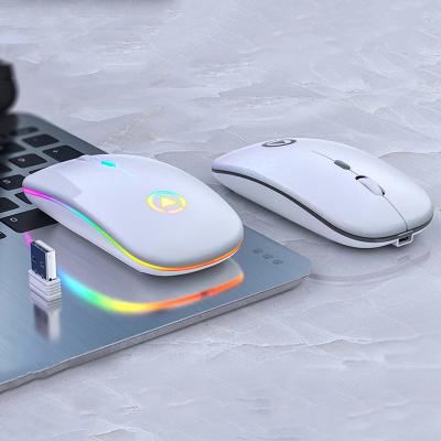 China New Convenient Mini Wireless Ultra-thin Wireless Silent Mute A2 Rechargeable Led Lights Computer Mouse for sale
