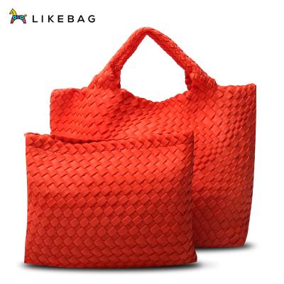 China Wholesale 2022 new fashion style beach bag tote bag neoprene hand woven make weave bag handmade neoprene tote for sale