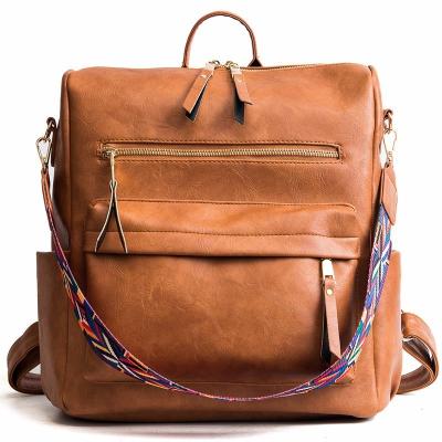 China Large Capacity Luxury Custom Travel Rucksack Fashion Travel PU Backpack Black Leather Bag Bookbags For Men And Women for sale