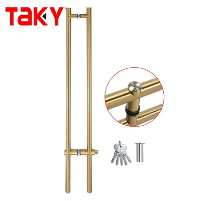 China Luxury H Type Stainless Steel Entrance Frameless Door Handles Lockable Glass Door Handle for sale