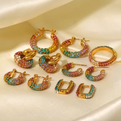 China New TRENDY Stainless Steel 18K Gold Plated Micro Inlaid Soft Full Diamond Zircon Earrings Iced Out Colorful Fashion Trend for sale