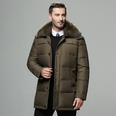 China New style senior mens custom made viable medium white duck fur hooded collar winter and older senior coat down jacket parka for man for sale