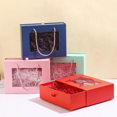China Recyclable Factory Direct Custom Logo High Quality Transparent PVC Window Flip Ladies Gift Packaging Paper Box With Ribbon for sale