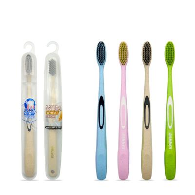 China Environmental Biodegradable Wheat Foldable Ultra Soft Black Charcoal Bristle Straw Toothbrush With Travel Toothbrush Wholesale Case for sale
