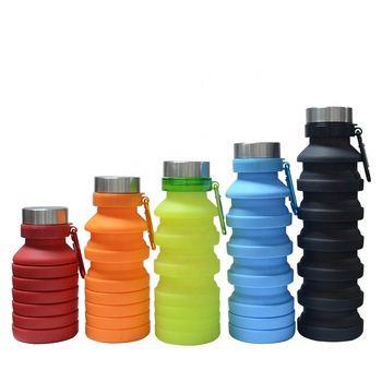 China Sustainable Collapsible Silicone Water Bottle Food Grade Bottle With Flip Top Lid for sale