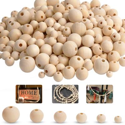 China 6mm-50mm Europe Natural Untreated Beech Wood Beads With Hole Beads Hand Braided Rope For DIY Project for sale
