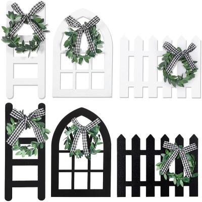 China Europe Wholesale Customized Black And White Wooden Home Art Decorations Window Farmhouse Decor Wall Hanging for sale