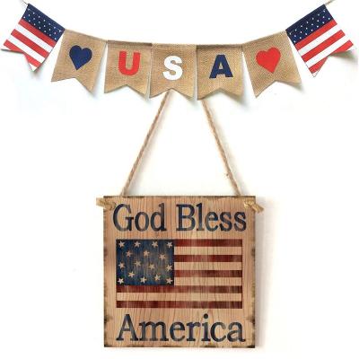 China Europe American Independence Day Decoration Wood Products Home Wall Hanging Opens Square Hanging Board Wholesale for sale