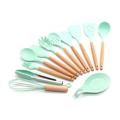 China Sustainable Natural Wooden Utensils Kitchenware Cookware Set Kitchenware Spatula Cookware Set With Wooden Handles for sale