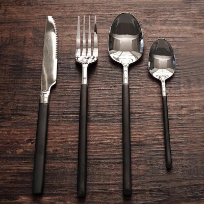 China 4psc/set Household Disposable Creative Cutlery Set Of Black Knife And Fork Knife Black Spoon Tableware Stainless Steel Cutlery Set for sale