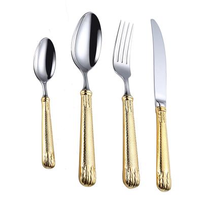 China Disposable Wholesale Gold Disposable Knives And Forks Modern Strict Craft Unique Design Stainless Steel Anti-scalding Cutlery for sale