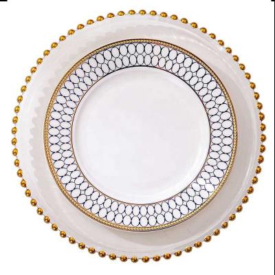China Wholesale Disposable Gold Pearl Rim Kitchen Dining Bar Tableware Clear Glass Plates Sets Tableware For Weddings for sale