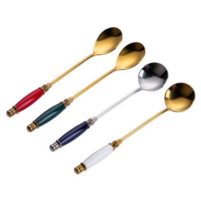 China New Design 4 Pcs Fashion Disposable Coffee Spoon Set Stainless Steel Cutlery Gold Tea Spoon for sale