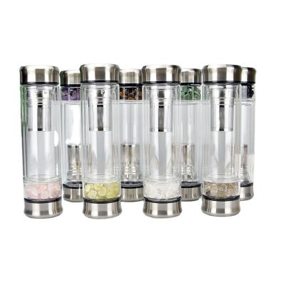 China New Large And Small Mouth Separation Sustainable Energy Gravel High Borosilicate Glass Water Bottle With Crystalline Gravel ttle for sale