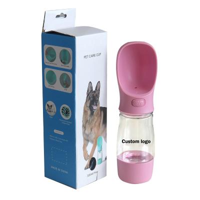 China 12oz Sustainable Customized Colorful Portable Pet Water Bottle With Poop Bag Leak Proof Cat Dog Drinking Water Bottle for sale