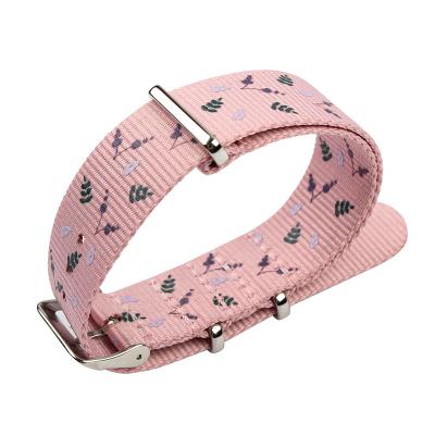 Κίνα Floral τυπωμένες ύλες 18mm νάυλον ρόδινο χρώμα ζωνών ρολογιών λουριών για την κυρία Watch προς πώληση