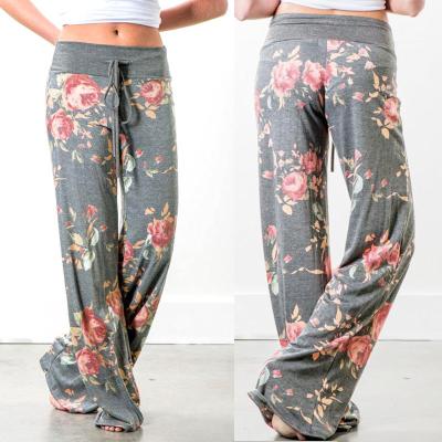 China Autumn 2021 anti-static plus women's wide leg pants Bohemia floral women's long pants pants and waist women's pants for sale