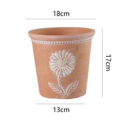 China Ceramic Succulent Pots Large Clay Terracotta Pot Embossed Design by Minimalist Natural Color for sale