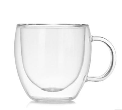 China Contemporary 150ml high borosilicate double glass Egg shaped heat-resistant milk cup with handle coffee cup for sale