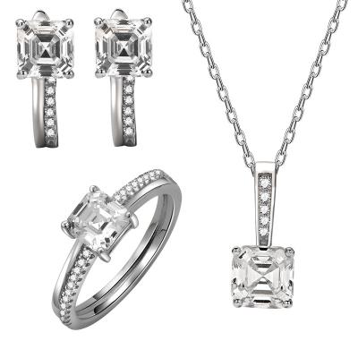 China CLASSIC SEASON TALK S925 Sterling Silver Square zircon micro Set Ring Earring Necklace three piece set temperament suit women for sale