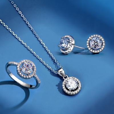 China CLASSIC MAINTENANCE Sterling Silver SEASON S925 European and American Zircon Crystal Set Necklace Ring Earrings Three Piece Set for sale