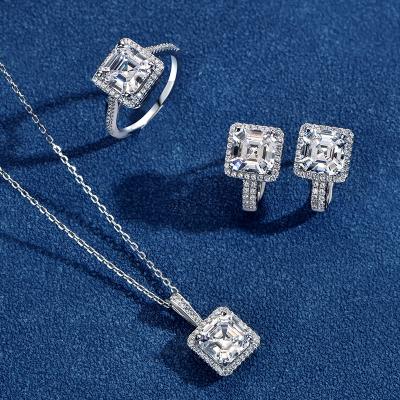 China CLASSIC SEASON TALK S925 Sterling Silver Set Ring Earring Necklace Set with Square Key Diamond for sale