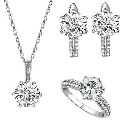 China CLASSIC SEASON TALK S925 Sterling Silver Six Claw Pickups Inlaid Three Piece Cubic Zirconia Jewelry Set Original Women's Jewelry Set for sale
