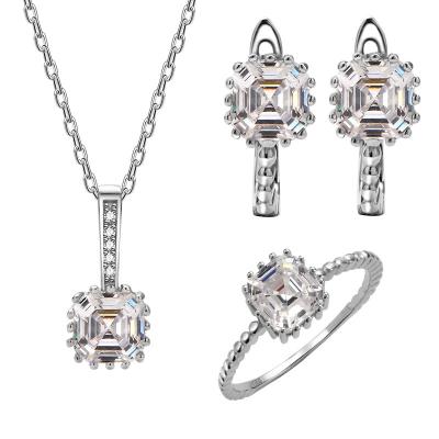 China CLASSIC Sterling Silver Diamond Ring Earring Necklace Key SEASON UPKEEP S925 S925 Three Piece Set Square Set Women's Gift Giving for sale