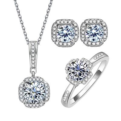 China SEASON CARE Sterling Silver S925 morsonite pattern love jewelry set CLASSIC border necklace three piece set for sale