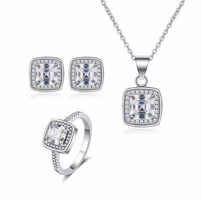 China Wholesale Simple Necklace Ring Earring Set CARE SEASON S925 Sterling Silver Jewelry CLASSIC Geometric Square Cubic Zirconia for sale